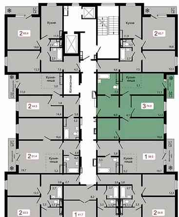 3-комн. квартира, 74 м2, 6/17 эт. Красноярск