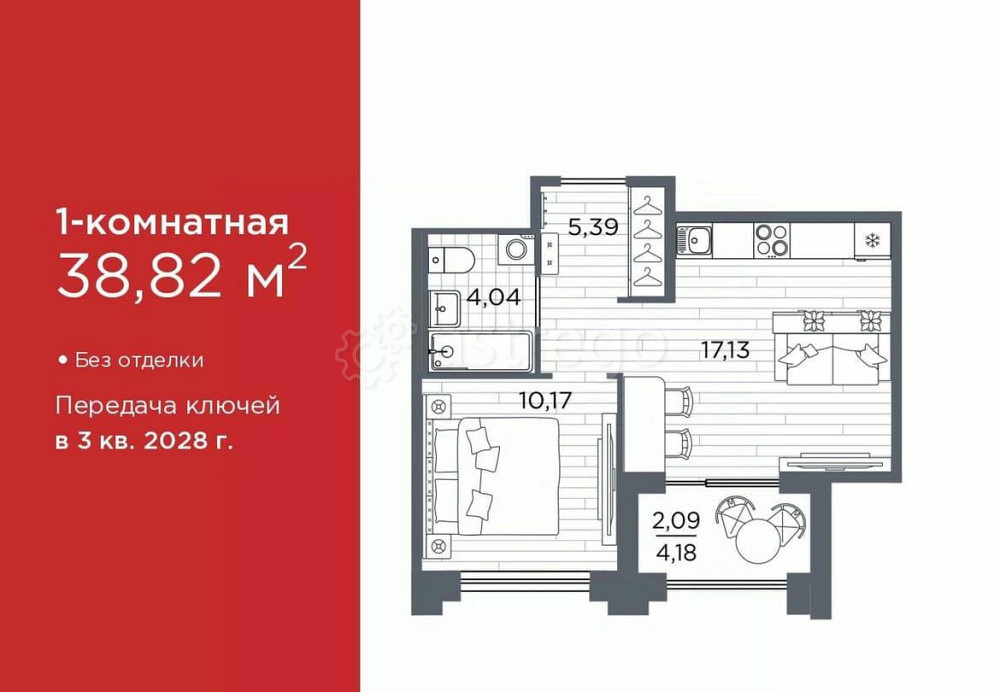 1-комн. квартира, 38.82 м2, 2/12 эт. Санкт-Петербург - изображение 1