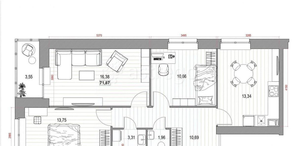 3-комн. квартира, 71.87 м2, 12/12 эт. Мирный - изображение 1