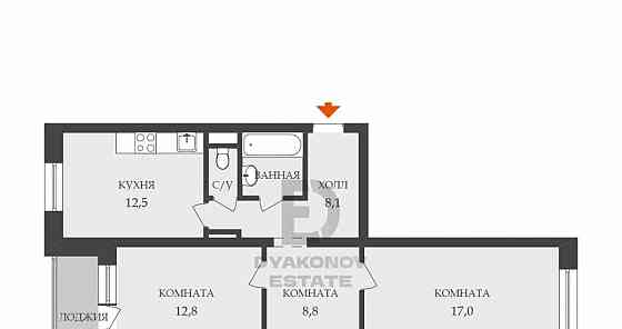 3-комн. квартира, 63.9 м2, 3/6 эт. Санкт-Петербург