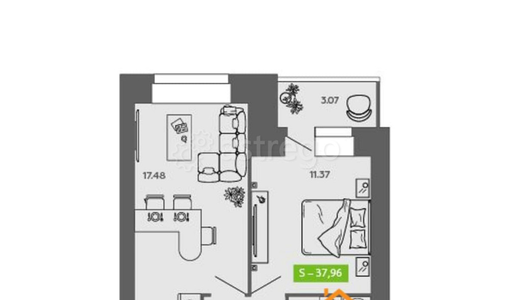 1-комн. квартира, 37.96 м2, 1/9 эт. Северодвинск - изображение 1