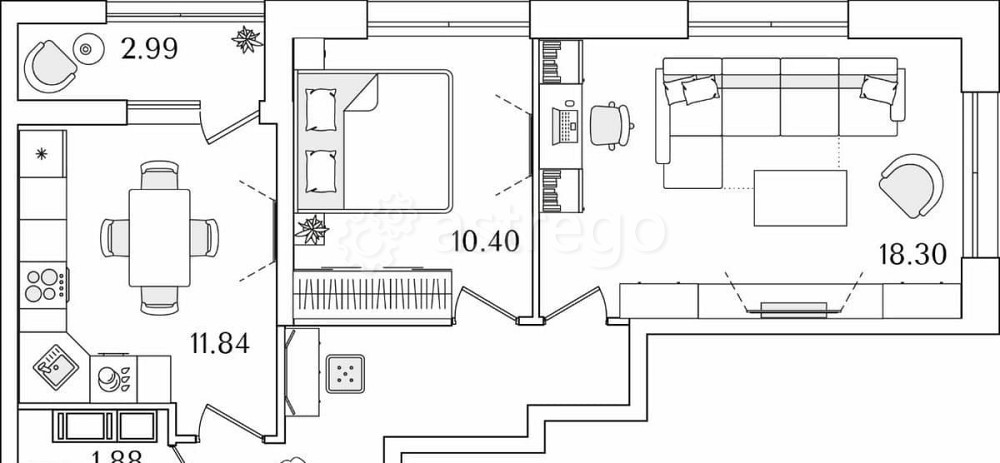 2-комн. квартира, 59.6 м2, 12/22 эт. Санкт-Петербург - изображение 2