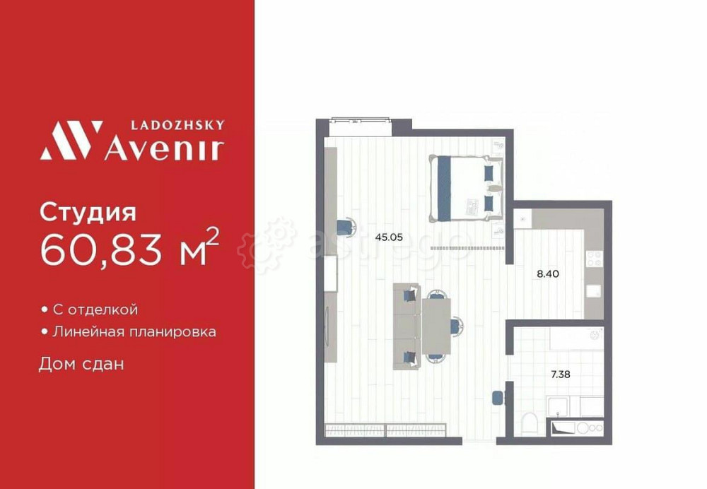 1-комн. апарт-ы, 60.83 м2, 12/14 эт. Санкт-Петербург - изображение 1