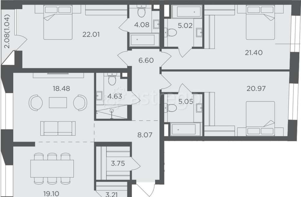 4-комн. квартира, 143.41 м2, 3/16 эт. Москва - изображение 1