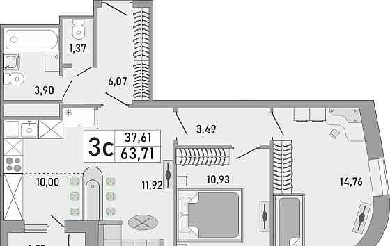 2-комн. квартира, 63.71 м2, 21/24 эт. Уфа