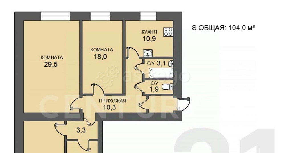 4-комн. квартира, 104 м2, 1/3 эт. Санкт-Петербург - изображение 2