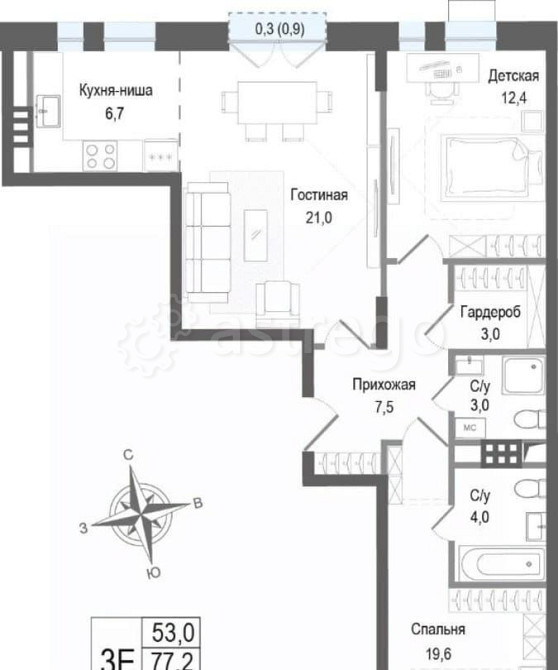 3-комн. квартира, 77.2 м2, 2/8 эт. Королев - изображение 1