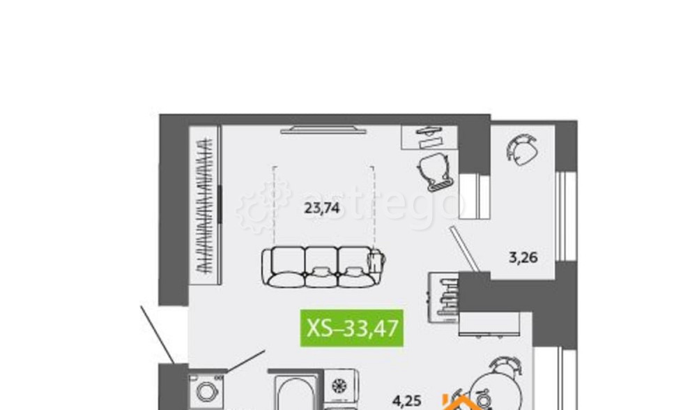 Студия, 33.5 м2, 8/8 эт. Северодвинск - изображение 1
