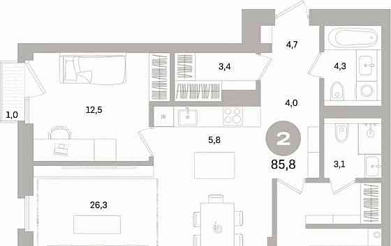 2-комн. квартира, 85.79 м2, 5/15 эт. Санкт-Петербург