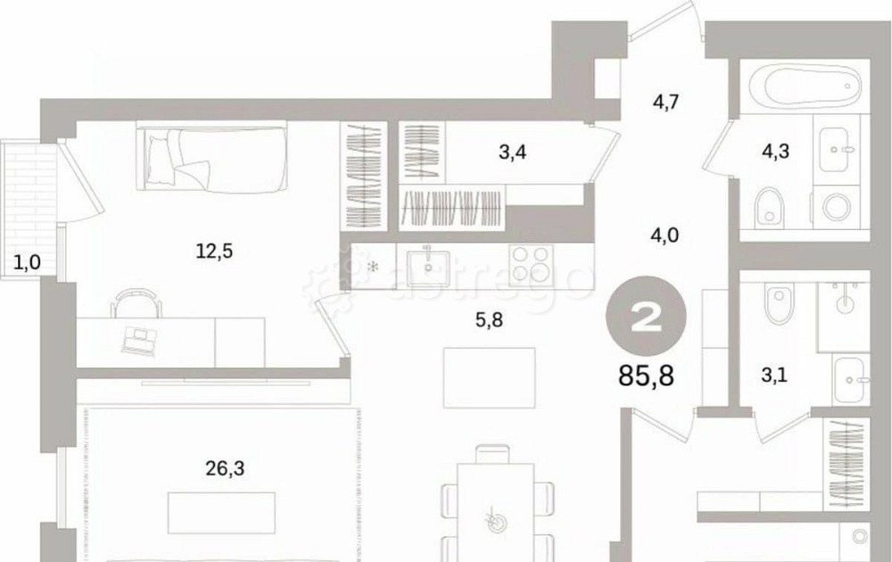2-комн. квартира, 85.79 м2, 5/15 эт. Санкт-Петербург - изображение 1