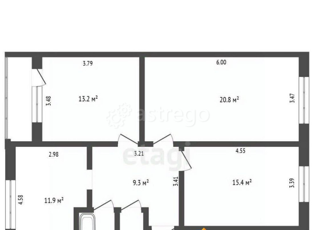 3-комн. квартира, 75.4 м2, 2/2 эт. Архангельск - изображение 3