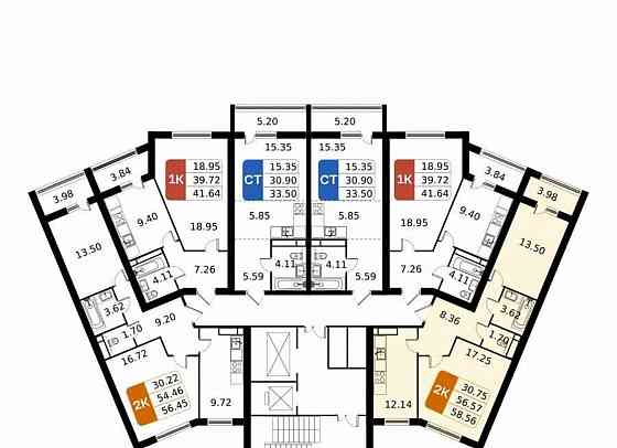 2-комн. квартира, 58.56 м2, 7/17 эт. Домодедово