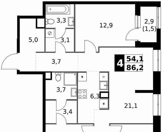 4-комн. квартира, 86.2 м2, 17/32 эт. Москва