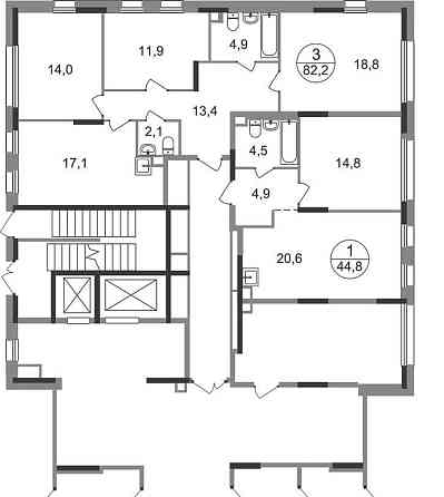 3-комн. квартира, 82 м2, 1/17 эт. Москва
