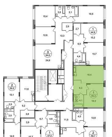 1-комн. квартира, 45 м2, 3/17 эт. Москва