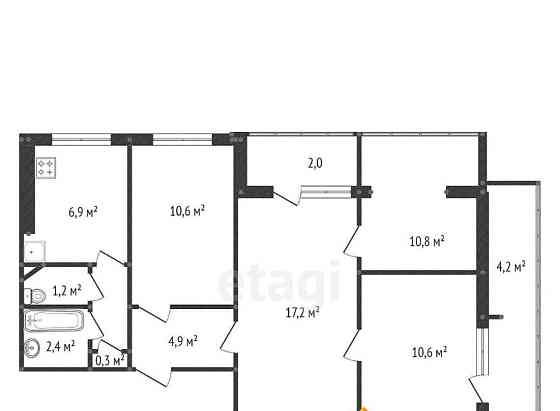 4-комн. квартира, 71.1 м2, 1/9 эт. Уфа