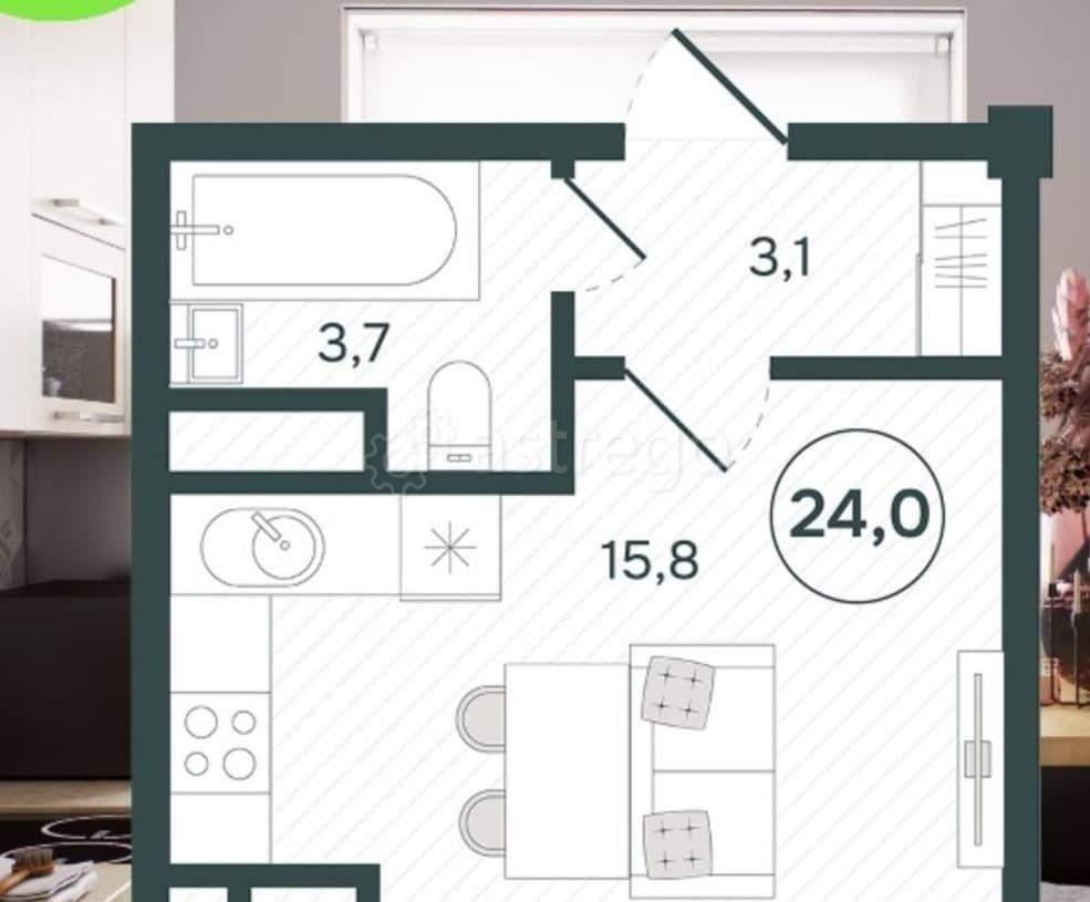 Студия, 24 м, 1/9 эт. Яблоновский - изображение 6