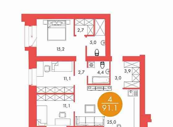 4-комн. квартира, 91.1 м2, 5/17 эт. Красноярск