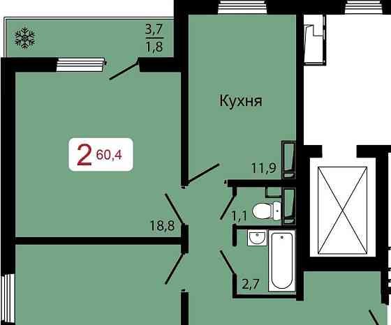 2-комн. квартира, 60.4 м2, 15/17 эт. Красноярск
