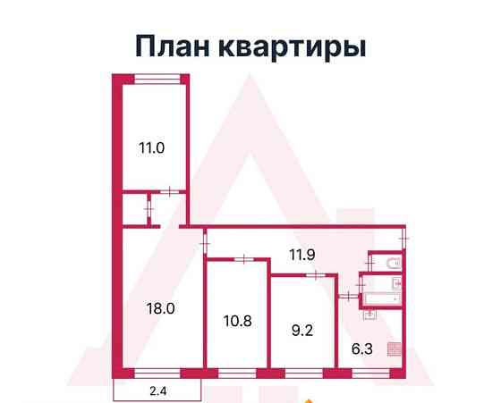 4-комн. квартира, 73.5 м2, 8/9 эт. Санкт-Петербург