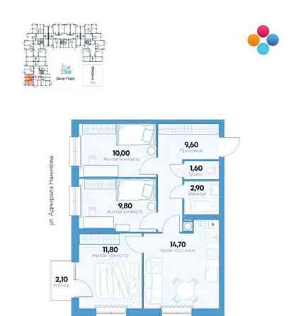3-комн. квартира, 62.1 м2, 6/10 эт. Астрахань
