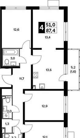 4-комн. квартира, 87.4 м2, 3/20 эт. Москва