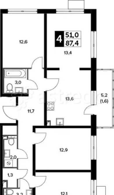 4-комн. квартира, 87.4 м2, 3/20 эт. Москва - изображение 1