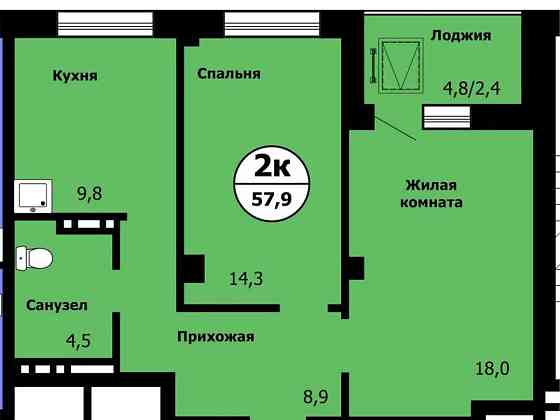 2-комн. квартира, 57.9 м2, 8/19 эт. Красноярск