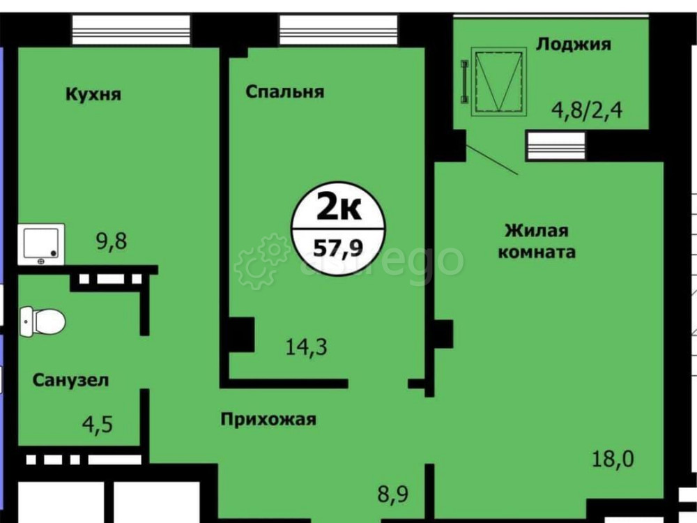 2-комн. квартира, 57.9 м2, 8/19 эт. Красноярск - изображение 1
