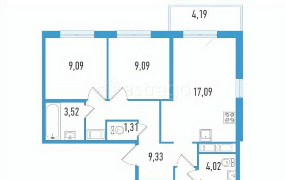 3-комн. квартира, 66.73 м2, 3/12 эт. Санкт-Петербург - изображение 2
