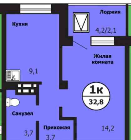 1-комн. квартира, 32.8 м2, 19/19 эт. Красноярск