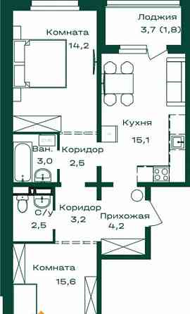 2-комн. квартира, 64.1 м2, 2/8 эт. Майма