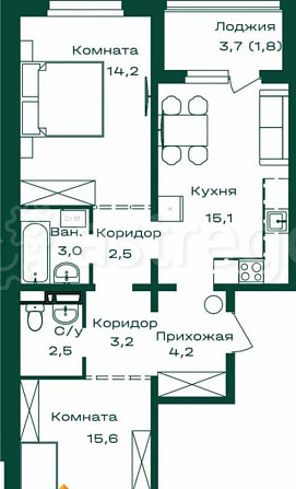 2-комн. квартира, 64.1 м2, 2/8 эт. Майма - изображение 1