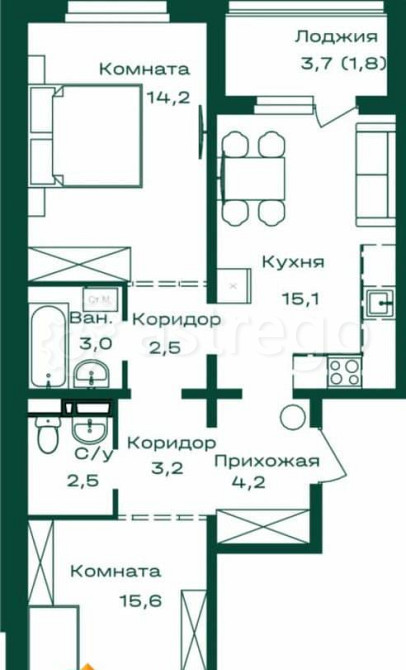 2-комн. квартира, 64.1 м2, 2/8 эт. Майма - изображение 1