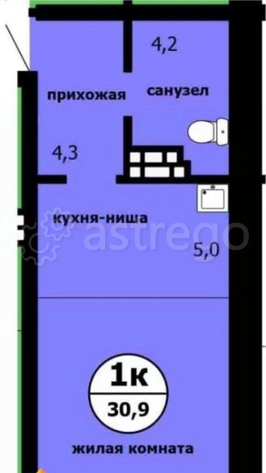 Студия, 30.9 м2, 9/9 эт. Красноярск - изображение 1