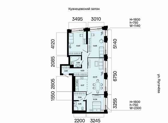4-комн. квартира, 86.47 м2, 4/31 эт. Уфа