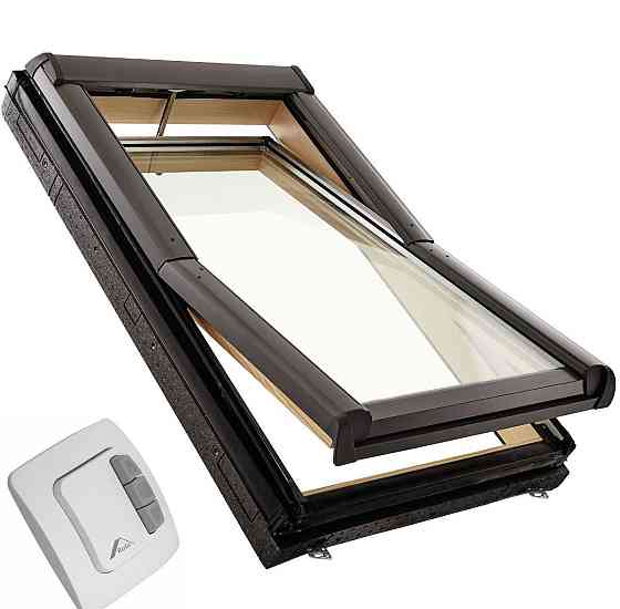Окно мансардное деревянное Roto Designo R45 H2E. Электрическое. ThermoBlock WD. Настенный переключат Ижевск
