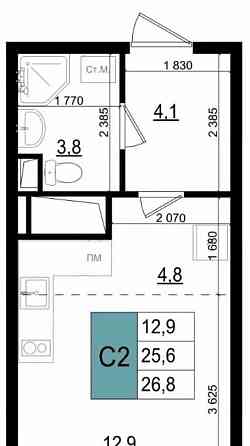 Студия, 26.8 м2, 25/25 эт. Одинцово