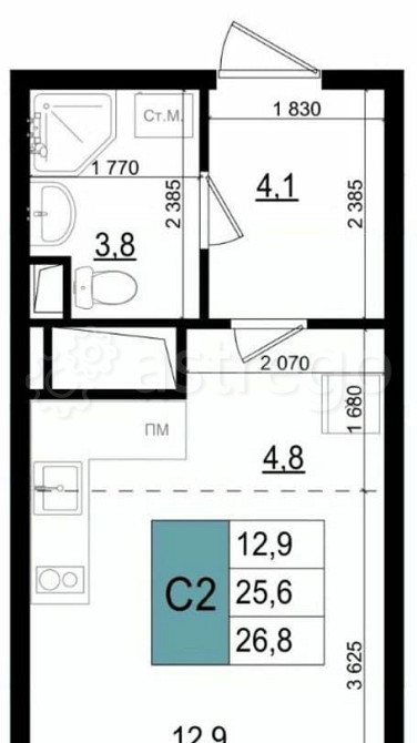 Студия, 26.8 м2, 25/25 эт. Одинцово - изображение 1