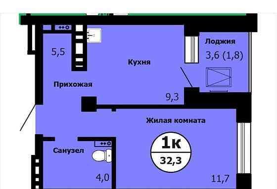1-комн. квартира, 32.3 м2, 3/26 эт. Красноярск