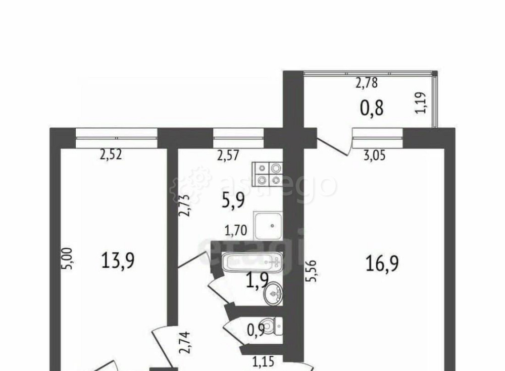 2-комн. квартира, 45.3 м2, 5/5 эт. Стерлитамак - изображение 1