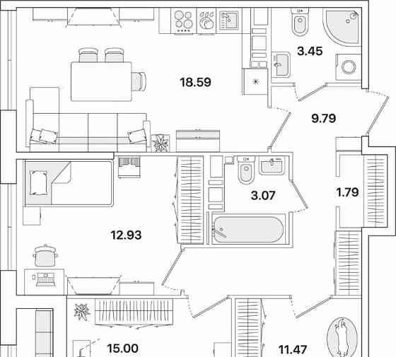3-комн. квартира, 77.71 м2, 11/12 эт. Санкт-Петербург