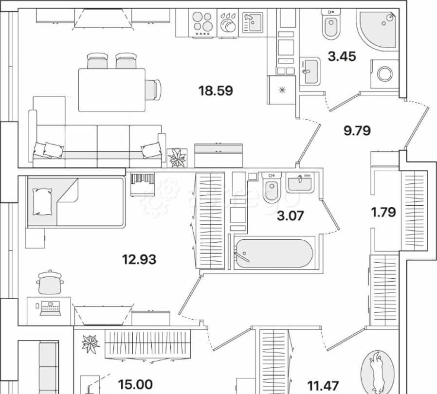 3-комн. квартира, 77.71 м2, 11/12 эт. Санкт-Петербург - изображение 1