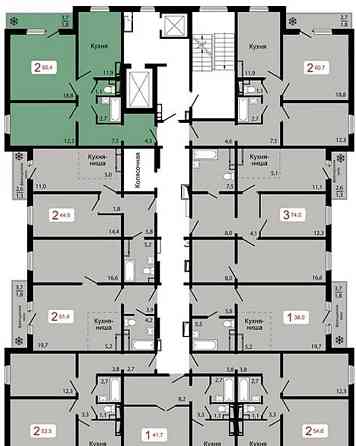 2-комн. квартира, 60.4 м2, 3/17 эт. Красноярск