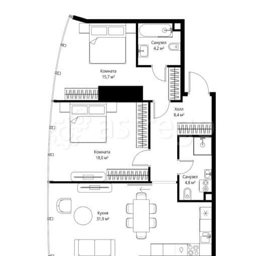 2-комн. квартира, 84 м2, 38/90 эт. Москва - изображение 2