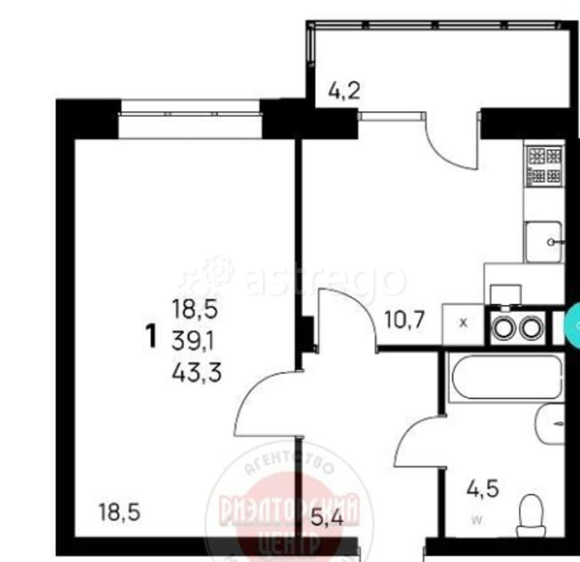 1-комн. квартира, 43.3 м2, 1/7 эт. Северный - изображение 5