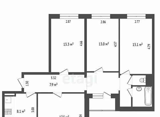 4-комн. квартира, 86.1 м2, 2/12 эт. Москва