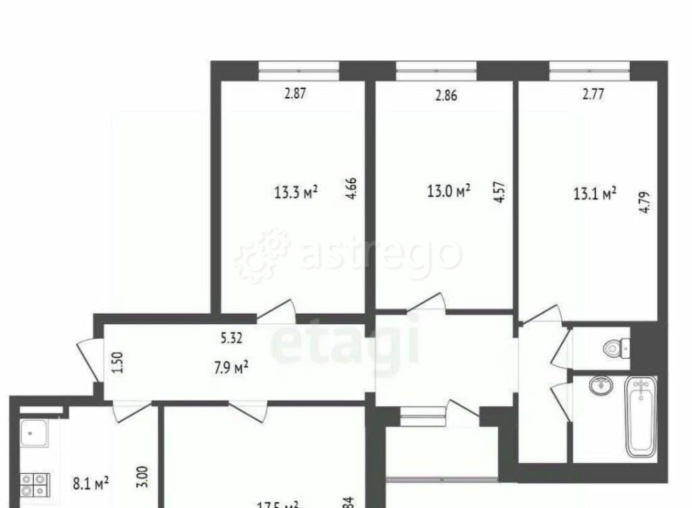 4-комн. квартира, 86.1 м2, 2/12 эт. Москва - изображение 5