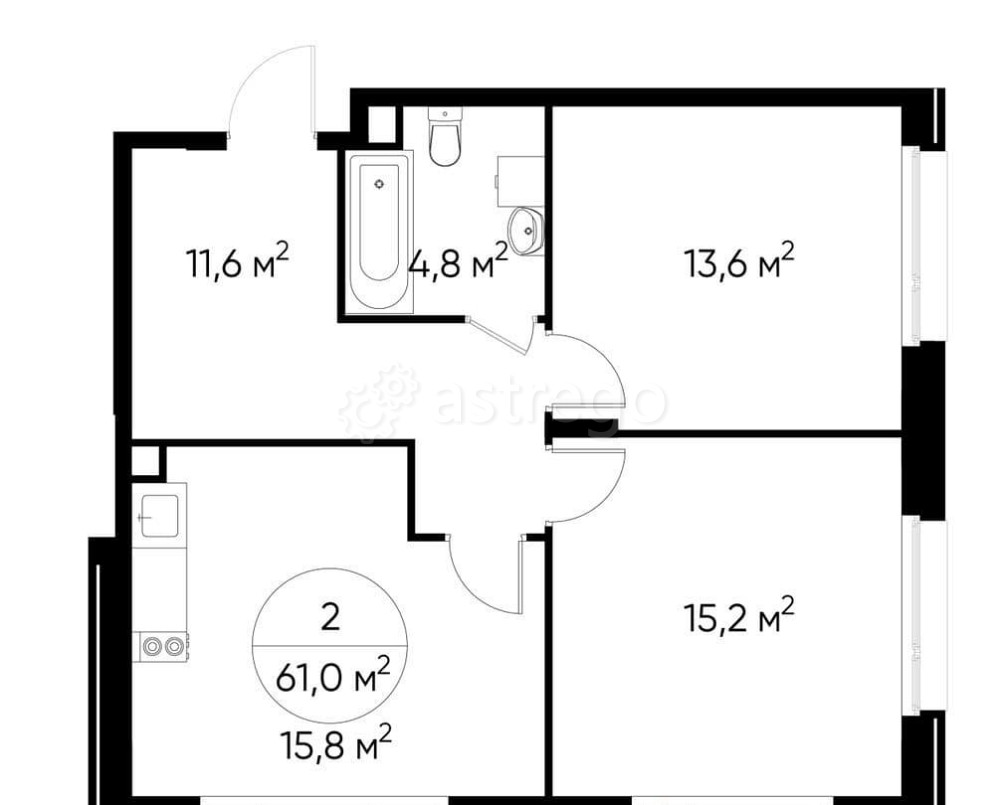 2-комн. квартира, 61 м2, 1/17 эт. Москва - изображение 1