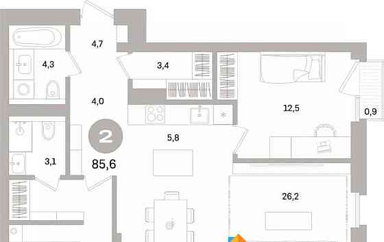 2-комн. квартира, 85.56 м2, 3/15 эт. Санкт-Петербург